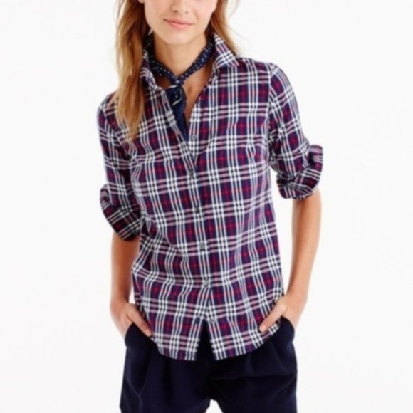 J. Crew Perfect Shirt In Tartan Check size 0 (Q13) - Picture 1 of 7